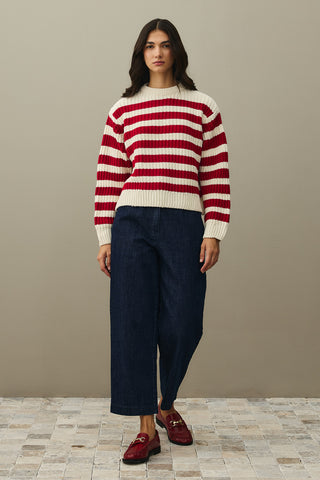 Striped Chunky Knit Sweater Red