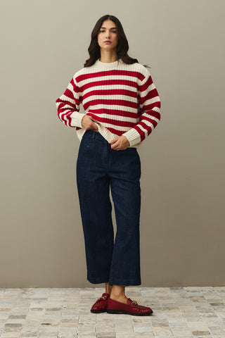 Striped Chunky Knit Sweater Red
