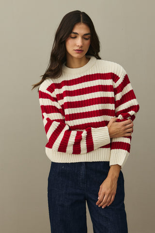 Striped Chunky Knit Sweater Red