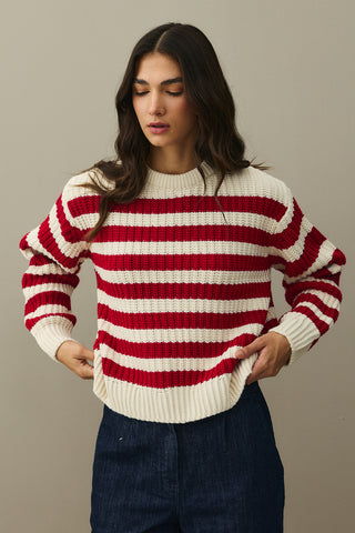Striped Chunky Knit Sweater Red
