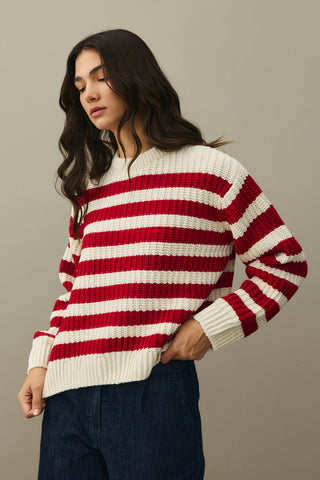 Striped Chunky Knit Sweater Red