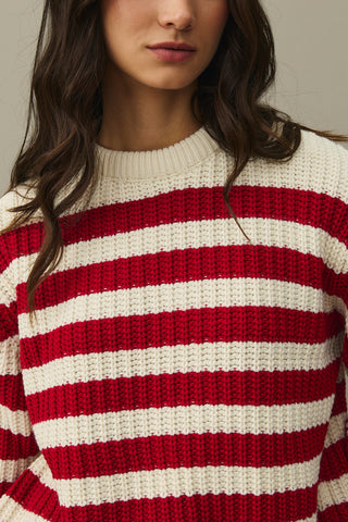 Striped Chunky Knit Sweater Red