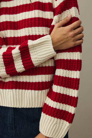 Striped Chunky Knit Sweater Red