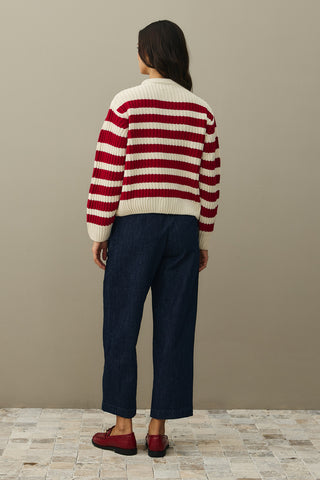 Striped Chunky Knit Sweater Red