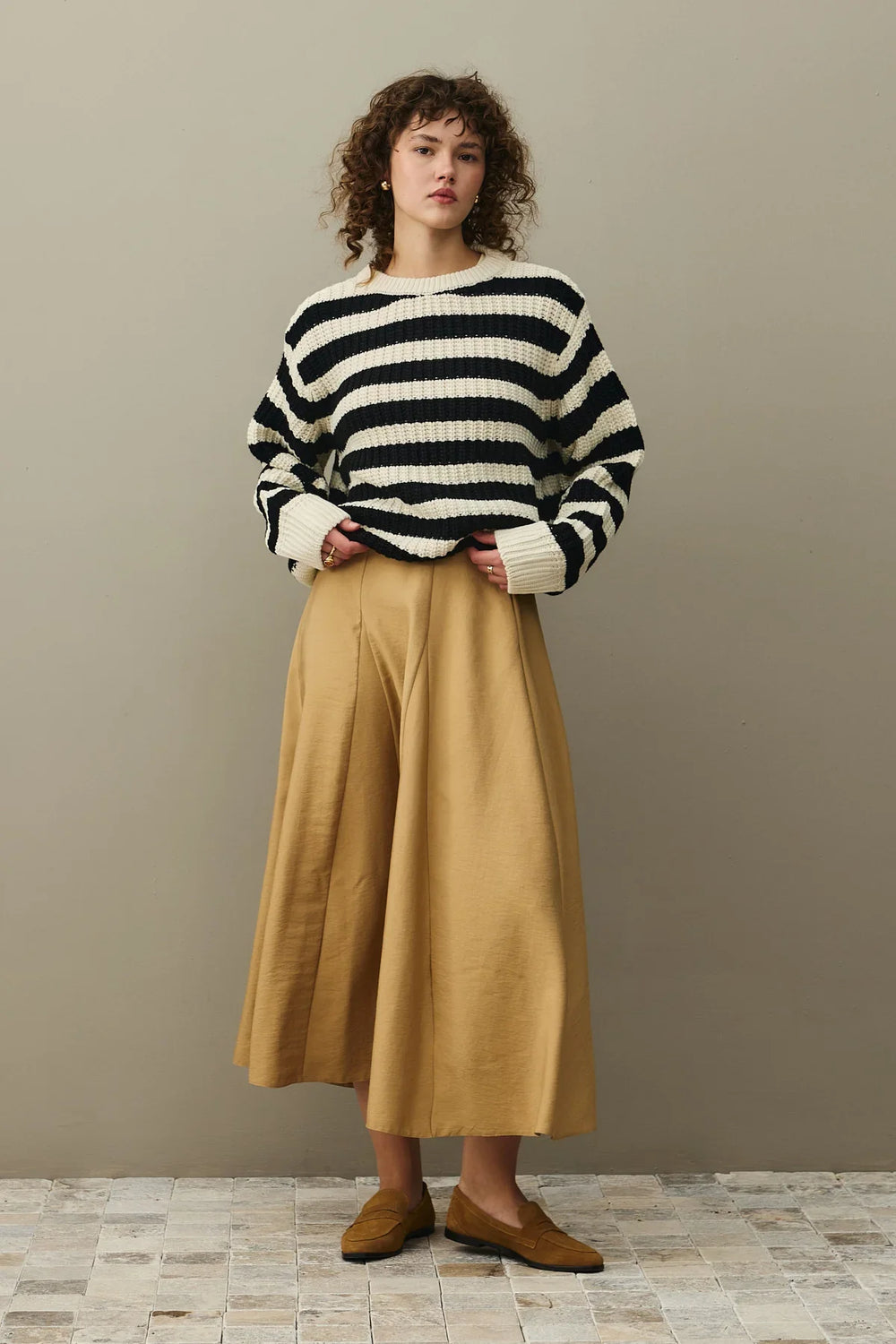 Striped Chunky Knit Sweater Black