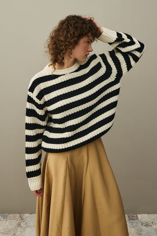 Striped Chunky Knit Sweater Black