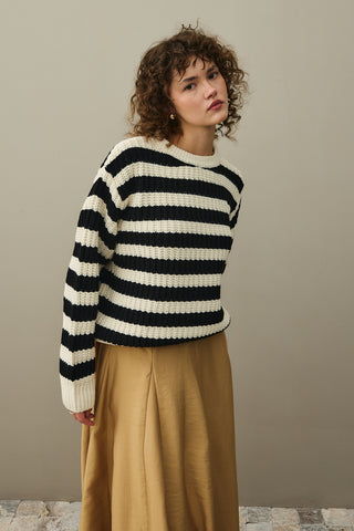 Striped Chunky Knit Sweater Black