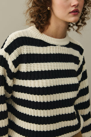 Striped Chunky Knit Sweater Black