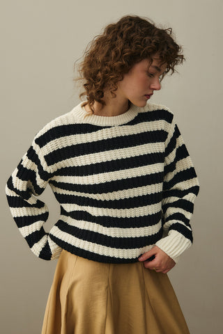 Striped Chunky Knit Sweater Black