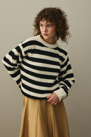 Striped Chunky Knit Sweater Black