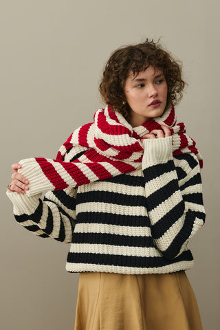 Striped Chunky Knit Sweater Black