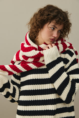 Striped Chunky Knit Sweater Black