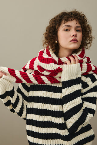 Striped Chunky Knit Sweater Black