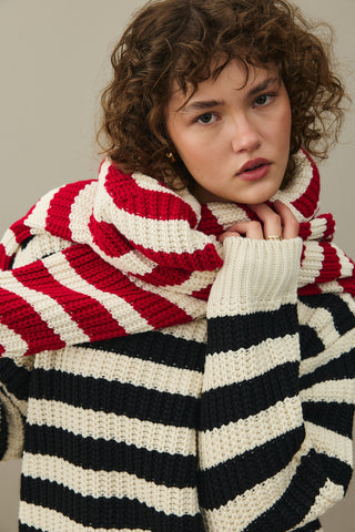 Striped Chunky Knit Sweater Black