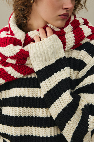 Striped Chunky Knit Sweater Black