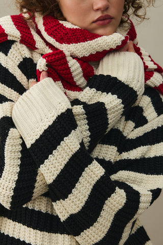 Striped Chunky Knit Sweater Black