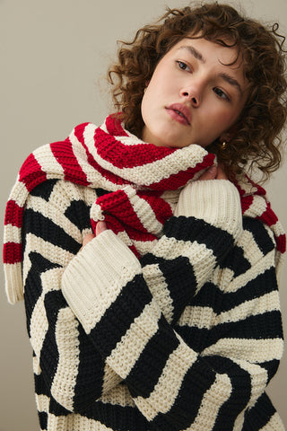 Striped Chunky Knit Sweater Black