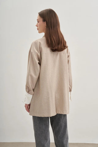 Çizgili Kimono Bej - Fahhar Design