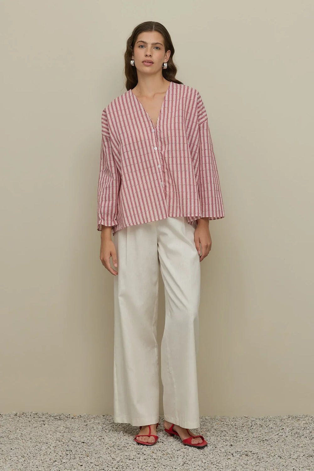 Striped Kimono Shirt Burgundy