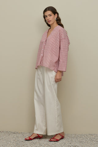 Çizgili Kimono Gömlek Bordo