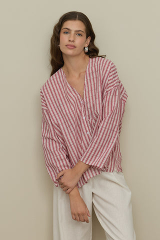 Çizgili Kimono Gömlek Bordo