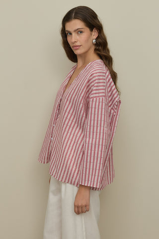 Çizgili Kimono Gömlek Bordo