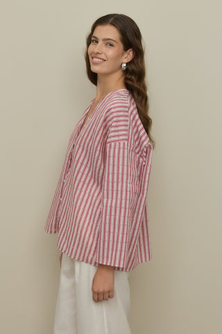 Çizgili Kimono Gömlek Bordo