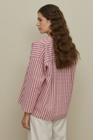 Çizgili Kimono Gömlek Bordo