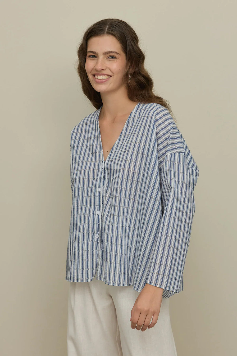 Striped Kimono Shirt Navy Blue