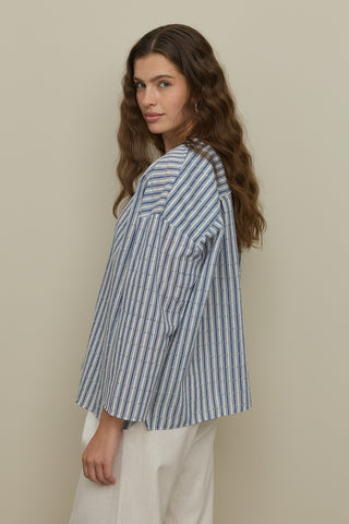 Çizgili Kimono Gömlek Lacivert