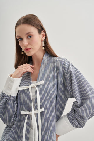 Çizgili Kimono Lacivert