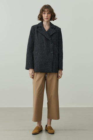 Çizgili Kruvaze Ceket Siyah