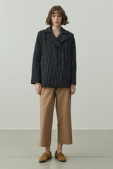 Çizgili Kruvaze Ceket Siyah