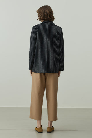 Çizgili Kruvaze Ceket Siyah