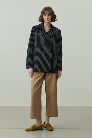 Çizgili Kruvaze Ceket Siyah