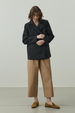 Çizgili Kruvaze Ceket Siyah