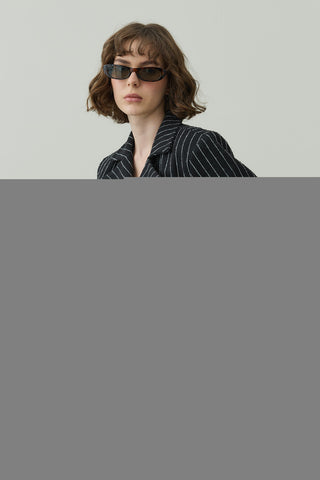 Çizgili Kruvaze Ceket Siyah