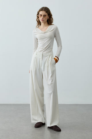 Çizgili Palazzo Pantolon Ekru