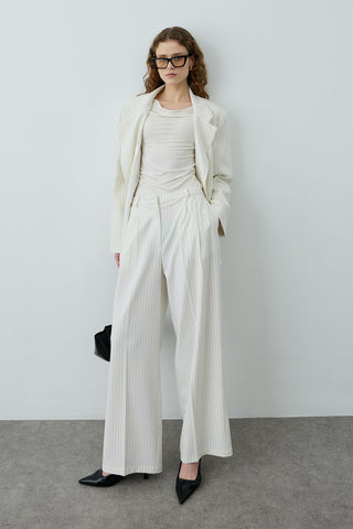 Çizgili Palazzo Pantolon Ekru