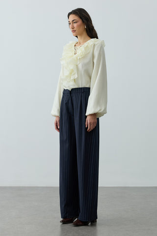 Çizgili Palazzo Pantolon Lacivert