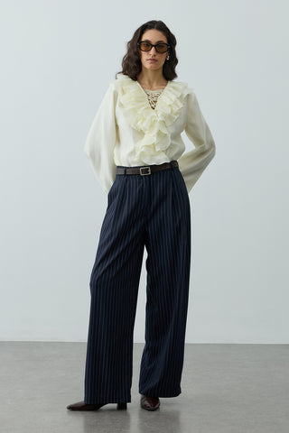 Çizgili Palazzo Pantolon Lacivert