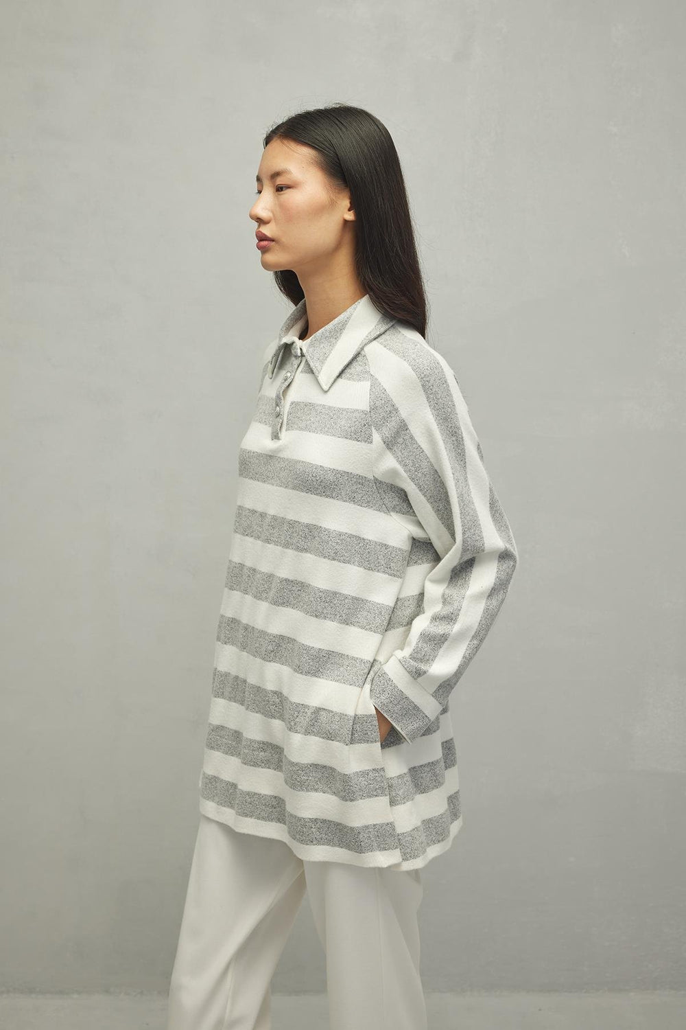 Çizgili Soft Sweatshirt Gri