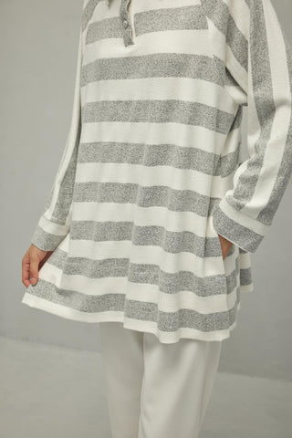 Çizgili Soft Sweatshirt Gri - Fahhar Design