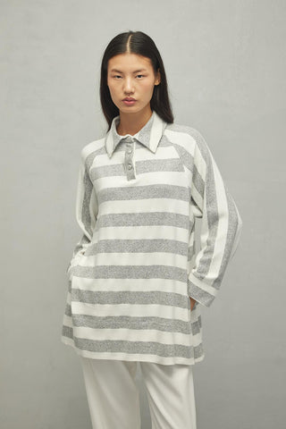 Çizgili Soft Sweatshirt Gri - Fahhar Design