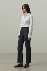 Çizgili Straight Denim Pantolon Lacivert