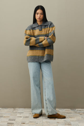 Çizgili Tiftik Kazak Gri