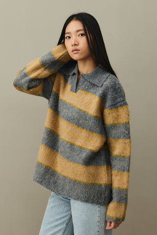 Çizgili Tiftik Kazak Gri