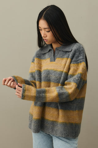 Çizgili Tiftik Kazak Gri