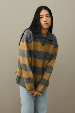 Çizgili Tiftik Kazak Gri