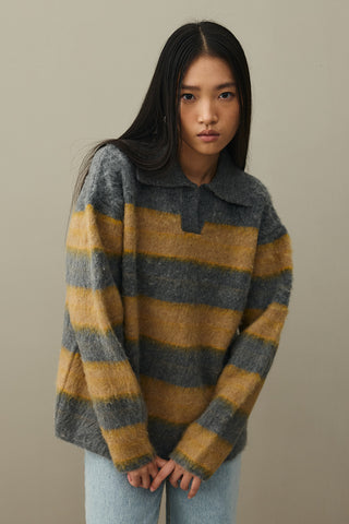 Çizgili Tiftik Kazak Gri